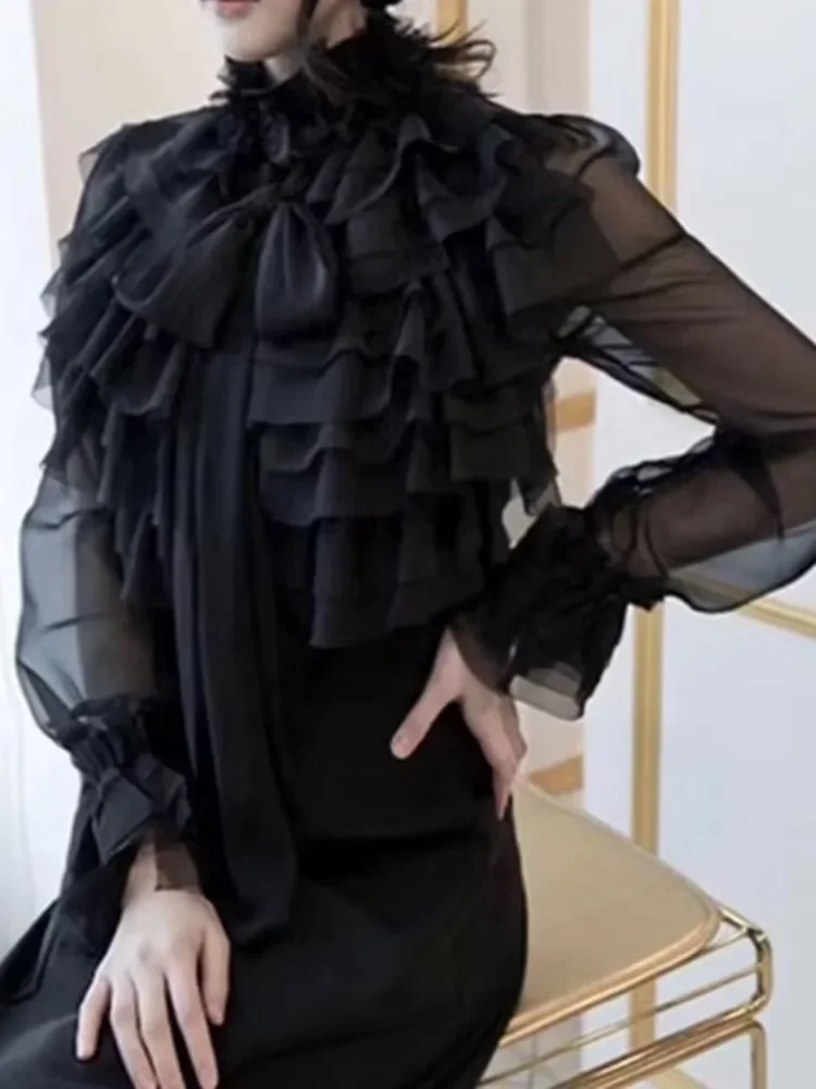 Женская винтажная шифоновая блузка с расклешенными рукавами свободная