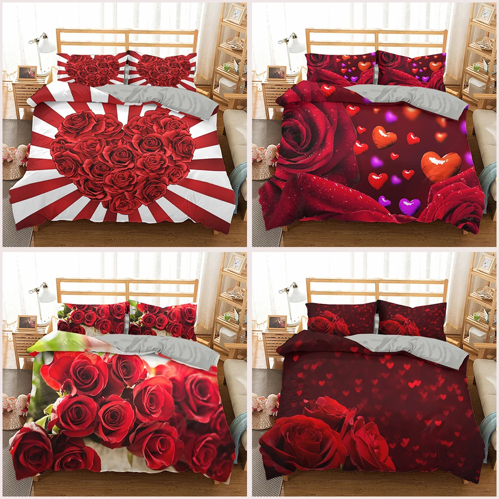 Christmas Heart 3D Flowers Printed Duvet Cover Bedding Set 2/3Pcs Quilt Cover Housse De Couette Bedclothes King Comforter Cover