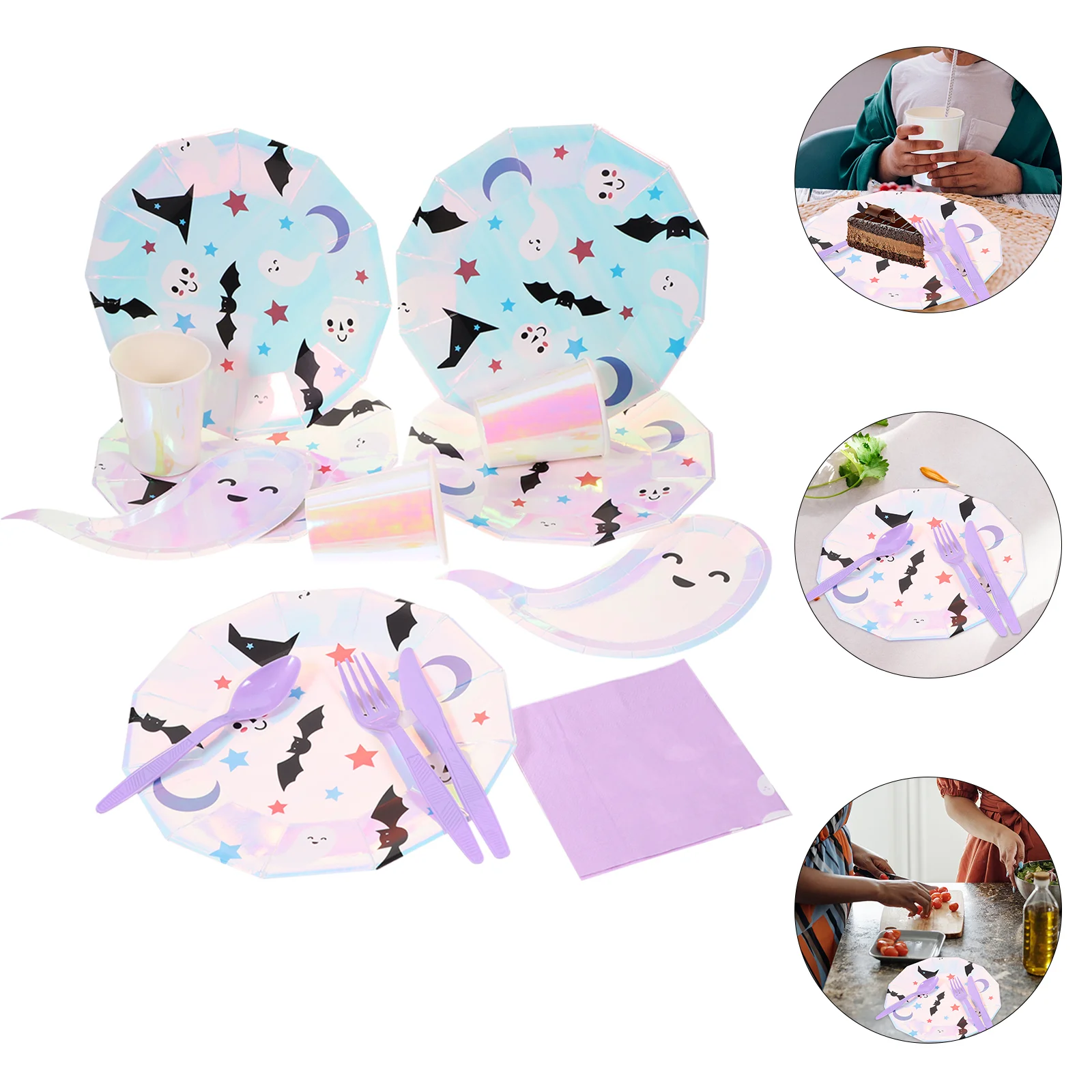 

Party Paper Set Plates Tableware Supplies Napkins Decorationsplate Disposable Cup Cups Dinnerware Ghost Silverware Dinner