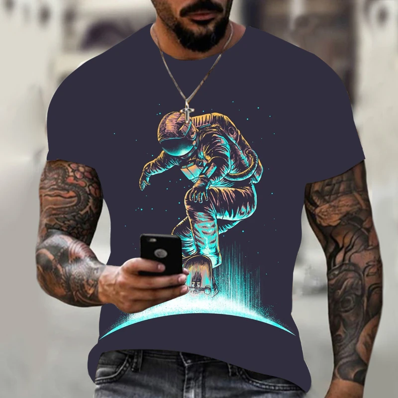 

Call from space astronaut fashion 3D print T shirt men cartoon casual tops pattern clothes breathable loose T shirt men