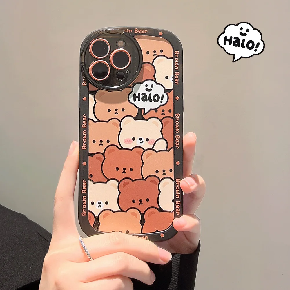 

Brown Bear Cartoon Case iPhone 13 Pro Max for iPhone 14 Pro 12 11 8 Plus Xs XR Black Cover Man Anime Girl Cute