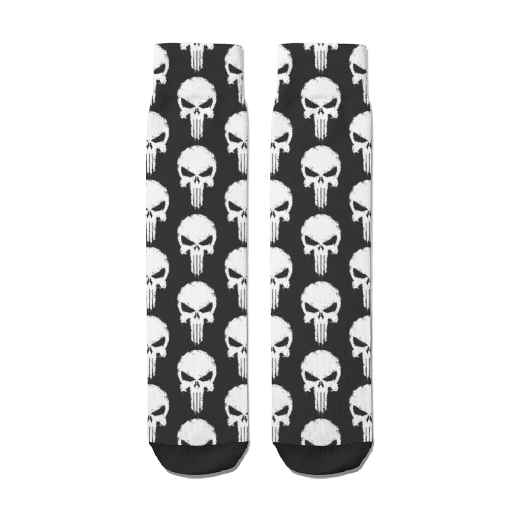

Punisher Splatter Effect Skull Socks For Men Gym 3D Print Boy Girls Mid-calf Sock