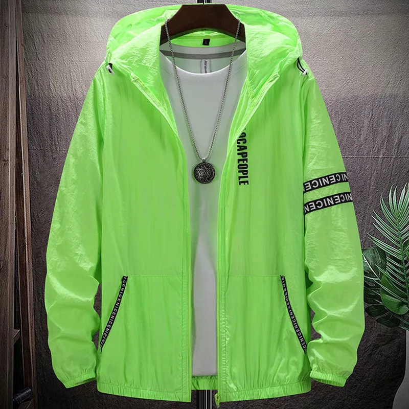 

Summer Skin Coats Men Ultra Light UV Sun Protection Big Size Hooded Windbreaker Jacket Men Striped Casual Outwear 8XL 9XL