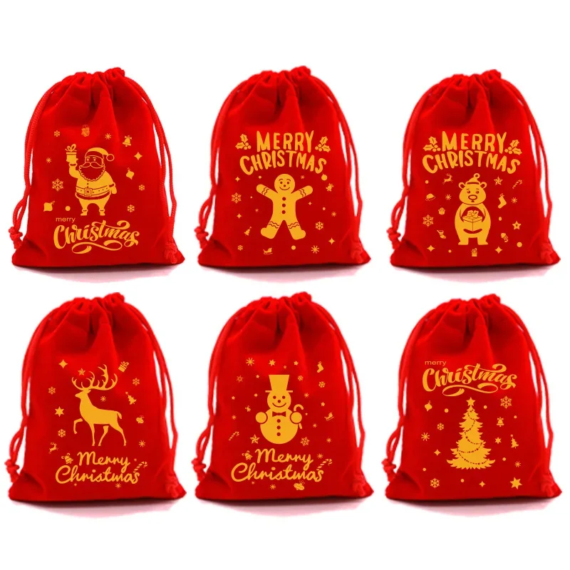 Красная рождественская бархатная сумка маленькая подарочная для конфет на