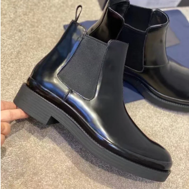 

Luxury Men Chelsea Boots Genuine Leather Thick-Sole High-End Trendy Ankle Boots Street Motorcycle Boots Outdoor Work Shoes 6C