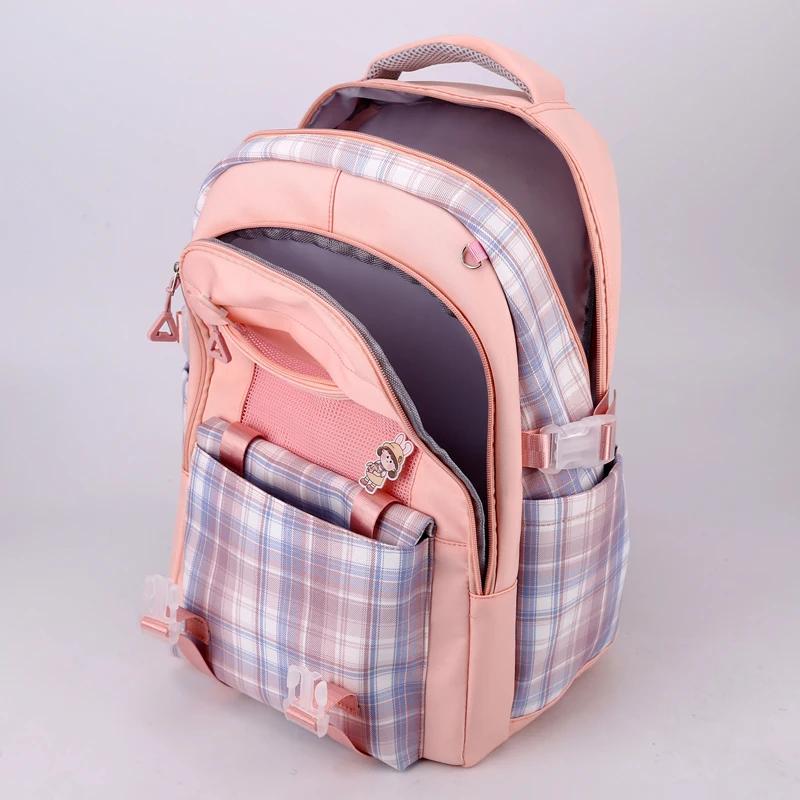 EST Plaid New Fashion Girls Pupil School Backpack Teenager Female Shoulders Waterproof Nylon Preppy Flap Pocket Bagpack Mochila