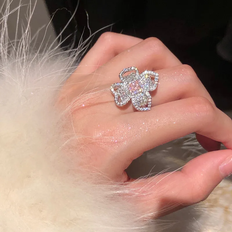 

Beautiful Shinning Micro Pave Flower Rings For Women Bridal Engagement Ring Wedding Party Jewelry Wholesale