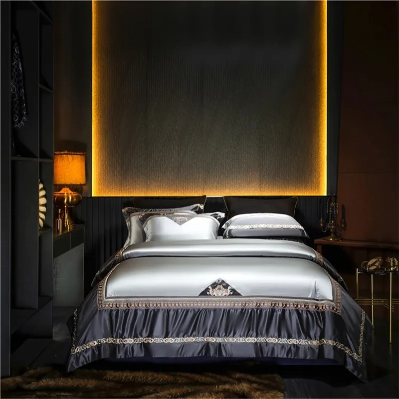 Patchwork Bedding Set Luxury Embroidery Duvet Cover Bed Sheet Pillowcases Double Queen