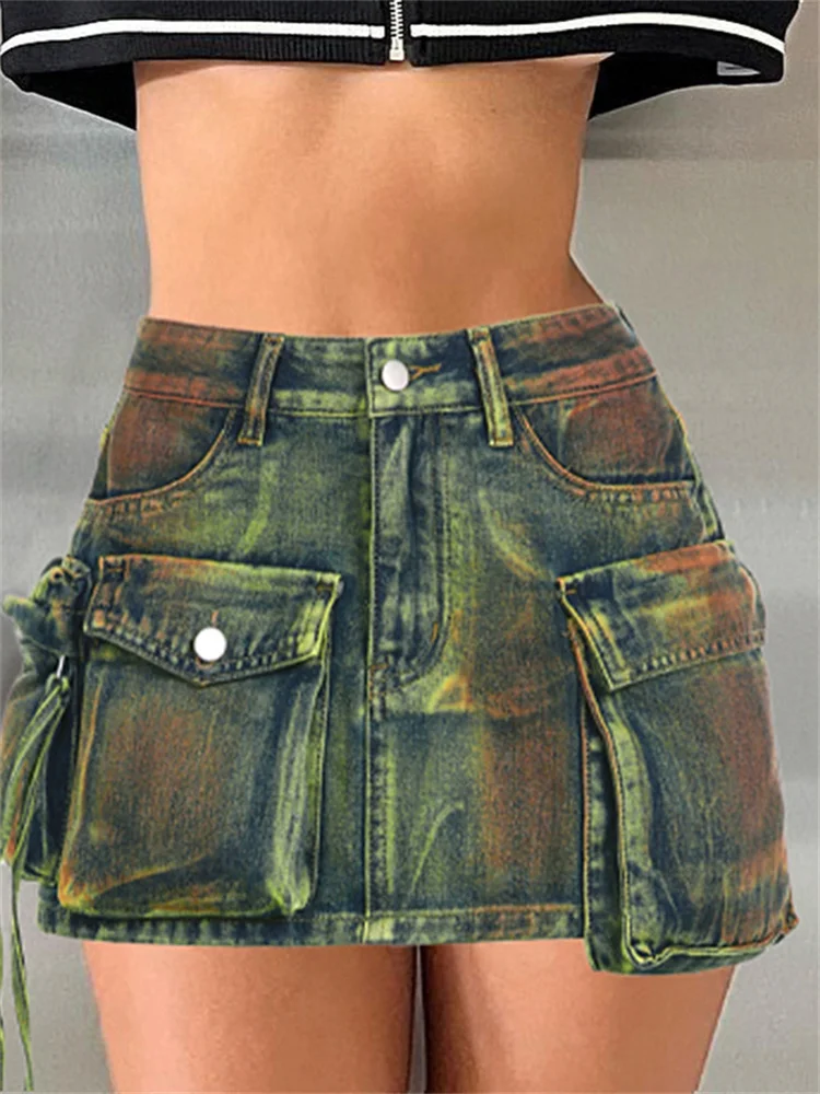 

Мини-юбка женская джинсовая Асимметричная с завышенной талией и карманами