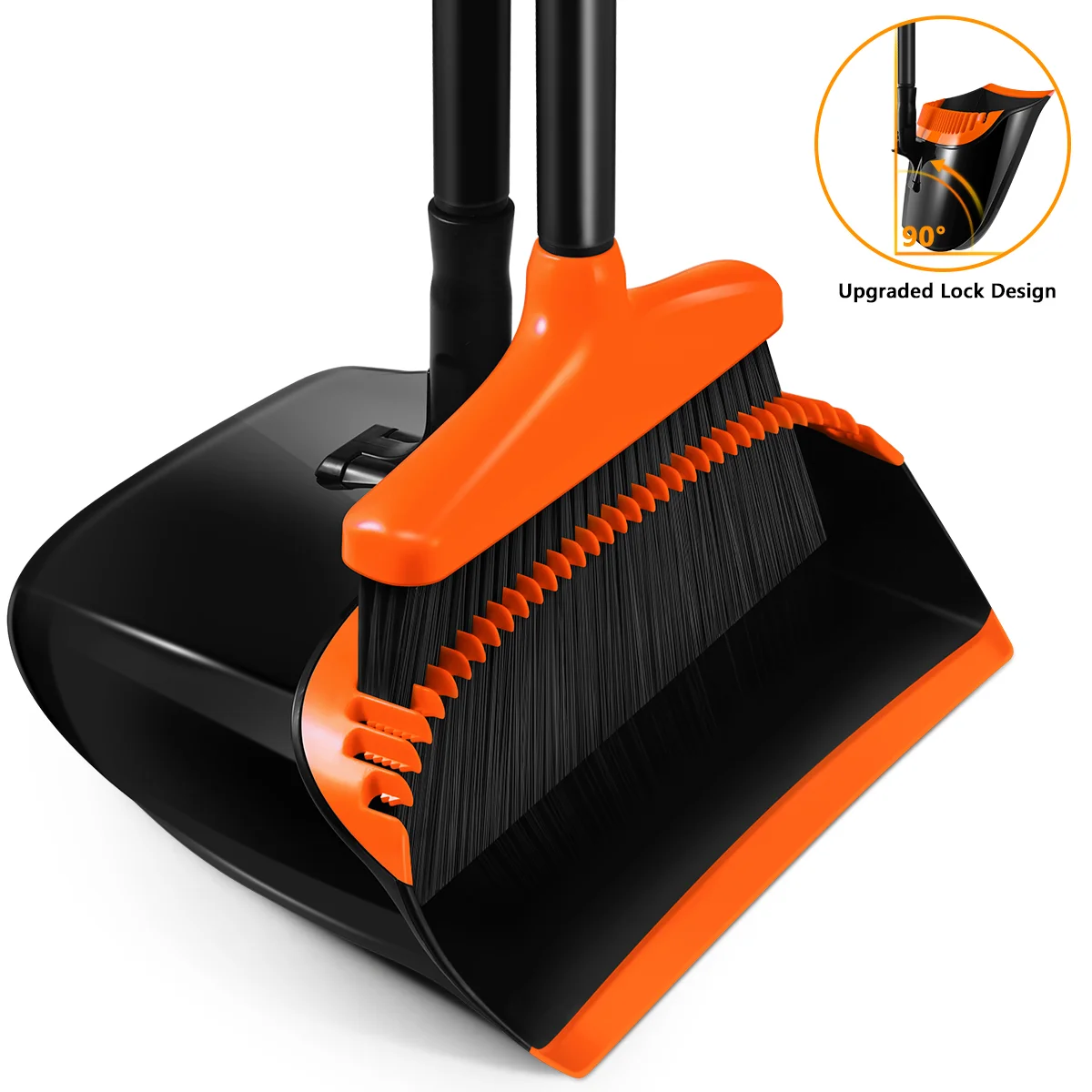 HOMEMAXS Broom and Dustpan Set Extendable Broomstick and Dust Pan for Home Kitchen Room Office (Black and Orange)