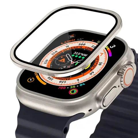 Бампер из титанового сплава + закаленное стекло для Apple Watch Ultra 49 мм, аксессуары, защита экрана от падения для IWatch Ultra 49