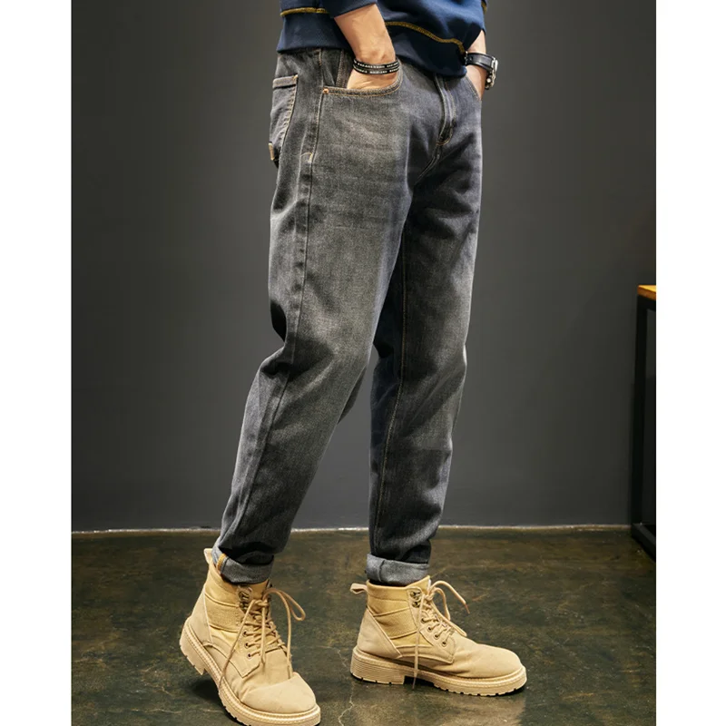 Men Clothing Autumn and Winter Crus Pedis Straight Loose Cylinder Jeans Vintage Chaopai Comfortable Blue Harun Trousers Women