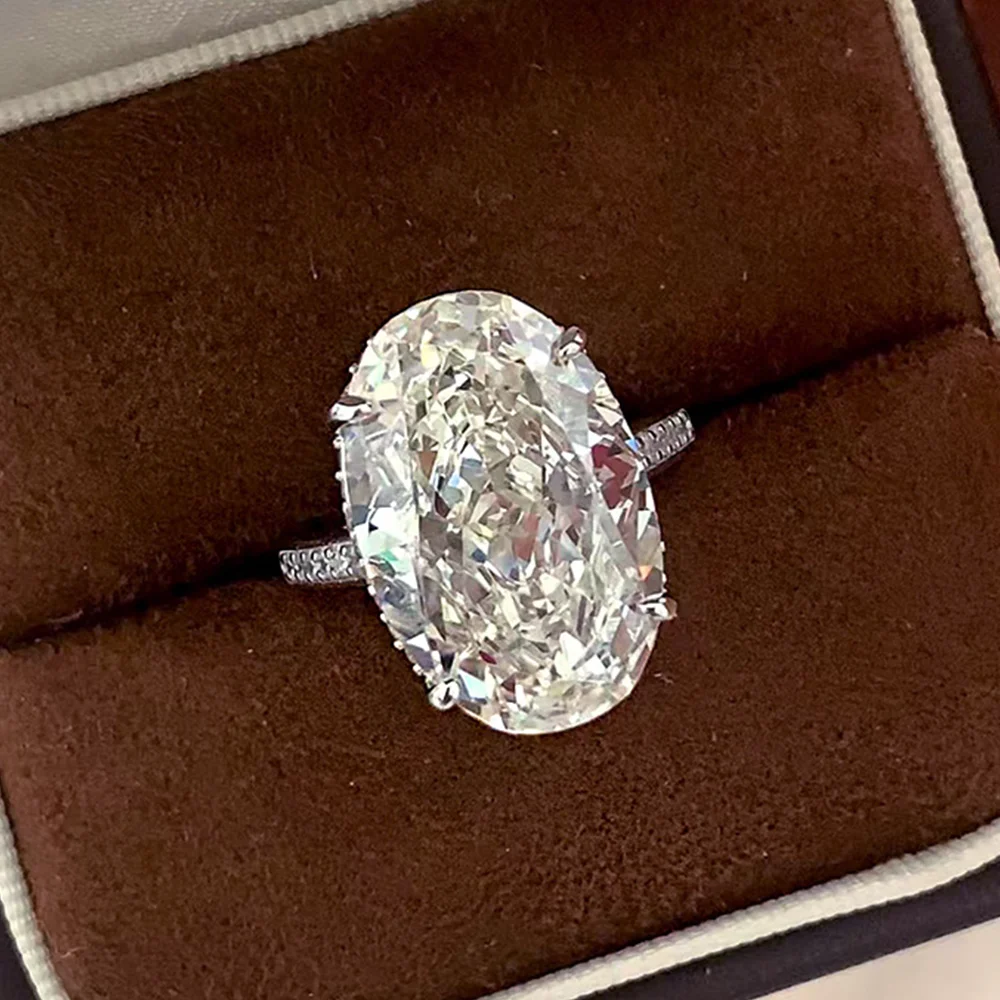 Фото OEVAS 20CT 13*20 мм кольцо с муассанитом овальной огранки для женщин S925 стерлингового серебра D цвет лабораторный бриллиант сверкающие свадебные ювелирные украшения №2