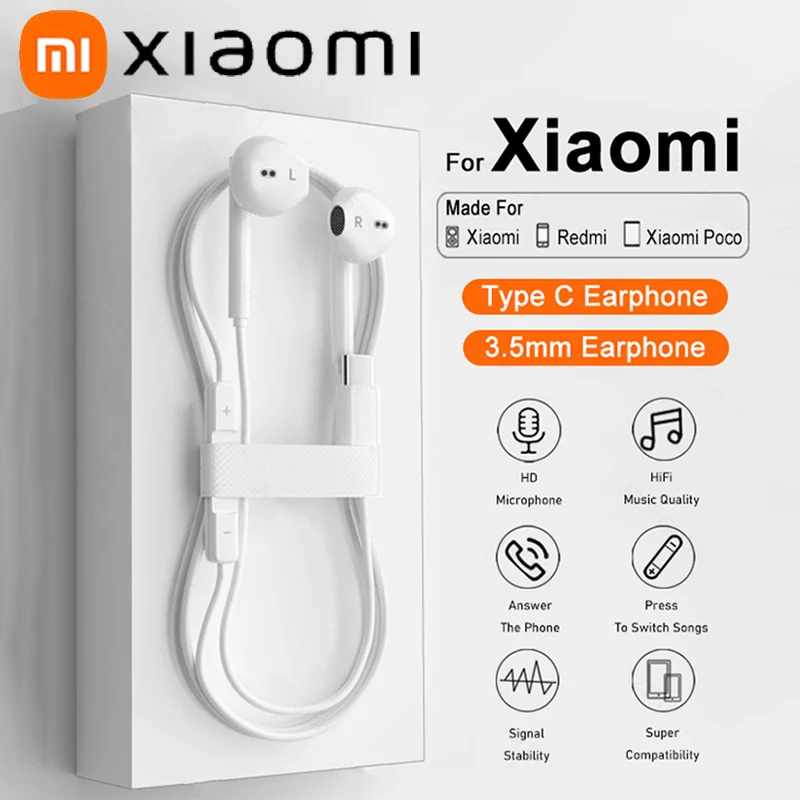 

Оригинальные проводные наушники Xiaomi типа C для Xiaomi Mi 13 12 11 Pro Ultra Lite 3,5 мм, наушники для Redmi Huawei Samsung, гарнитура