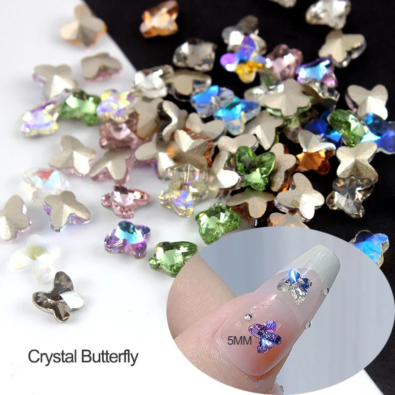 Novo mini fundo pontiagudo borboleta cristal arte do prego strass 5mm 3d fingernail diy acessórios de decoração