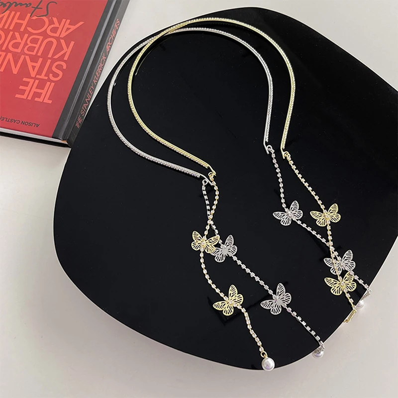 

Ободок стразы для волос в стиле ретро для женщин, обруч с жемчугом и бабочкой, свадебные аксессуары для волос с кристаллами, 1 шт.