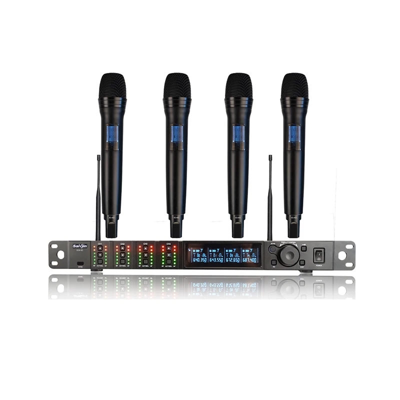

Wireless Microphone System 4 Channel UHF Cordless Mic Set With four Handheld Mics
