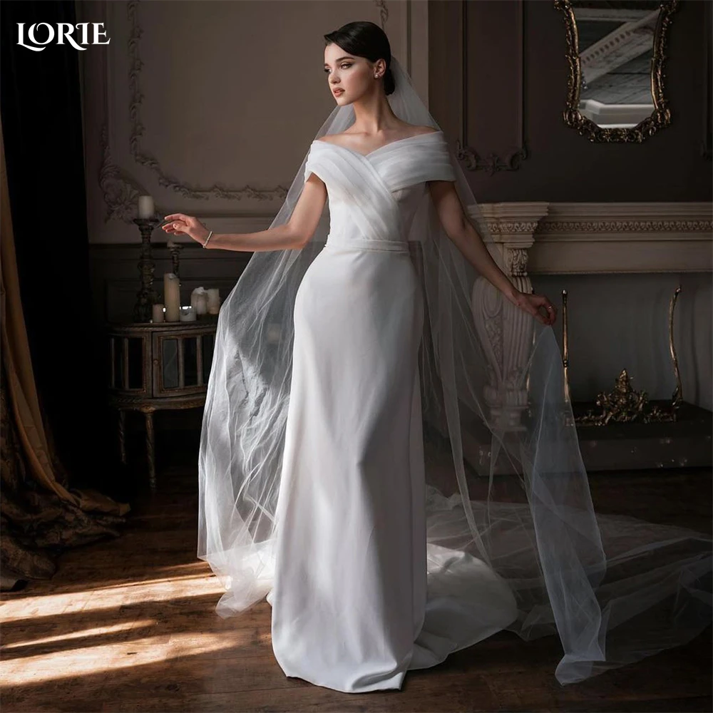 

LORIE Elegant Off Shoulder Wedding Dresses Pleated V-Neck Mermaid Bodycon Bridal Gowns Vintage Bride Dress vestidos de novia