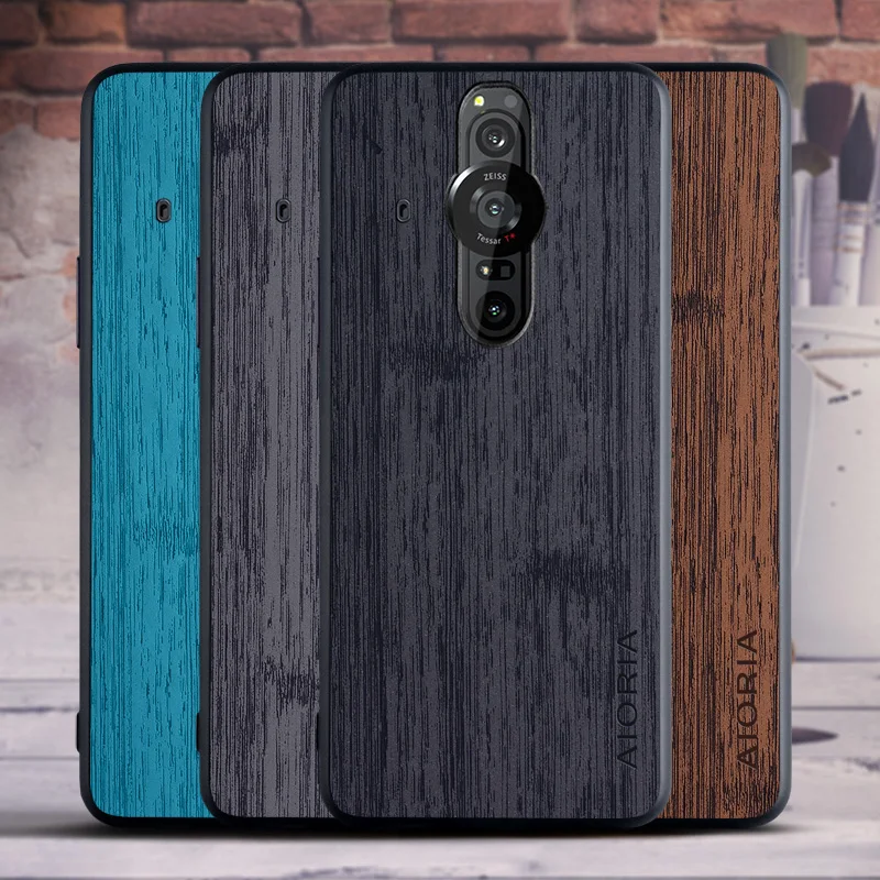 

case for Sony Xperia Pro-I coque funda fashion vintage design lightweight bamboo wooden pattern pu leather cover