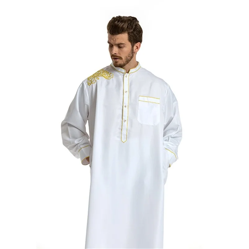 Men's Muslim Robe Daily Casual Commuter Middle East Muslim Ethnic Embroidered Long Sleeve Loose Stand Collar Robe For Men Africa