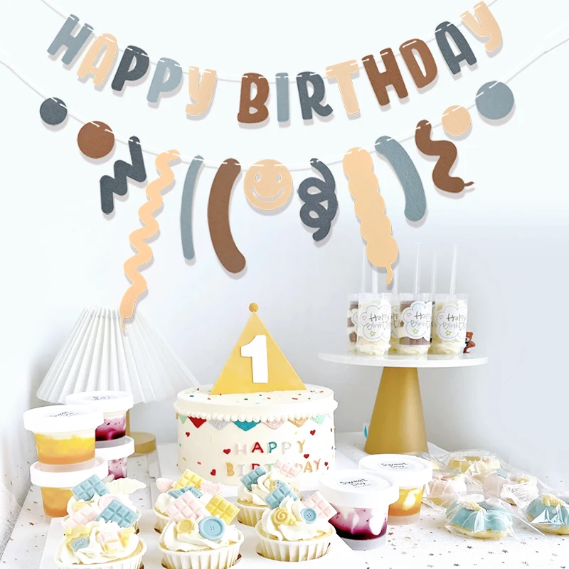 

Happy Birthday Bunting Banner INS Style Felt Garland Flag Kids Boy Girl 1st Birthday Party Favors Hanging Decoration Baby Shower