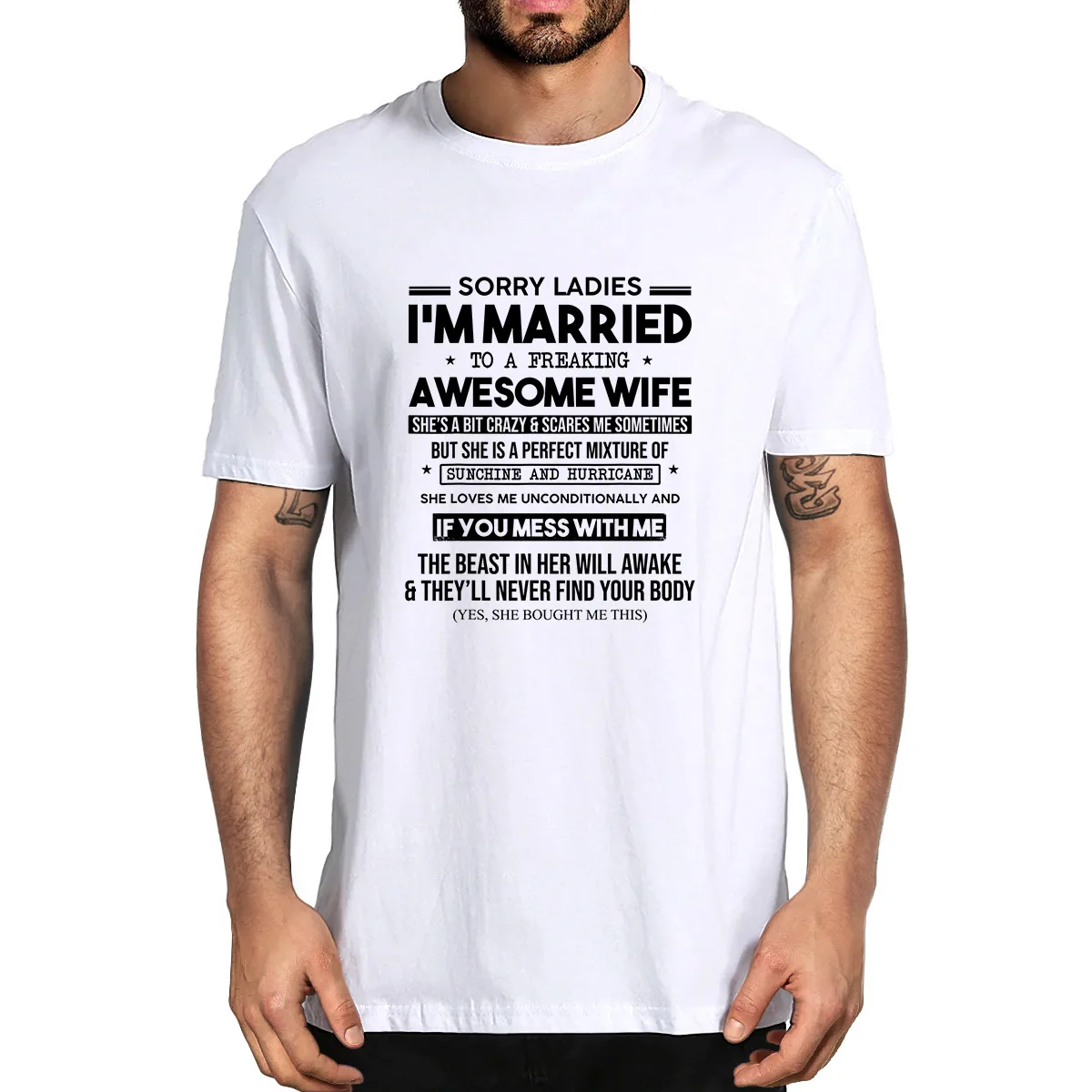 

Unisex 100% Cotton Sorry Ladies I'm Married To A Freakin' Awesome Wife Gift Funny Summer Men's T-Shirt Casual Streetwear Tee