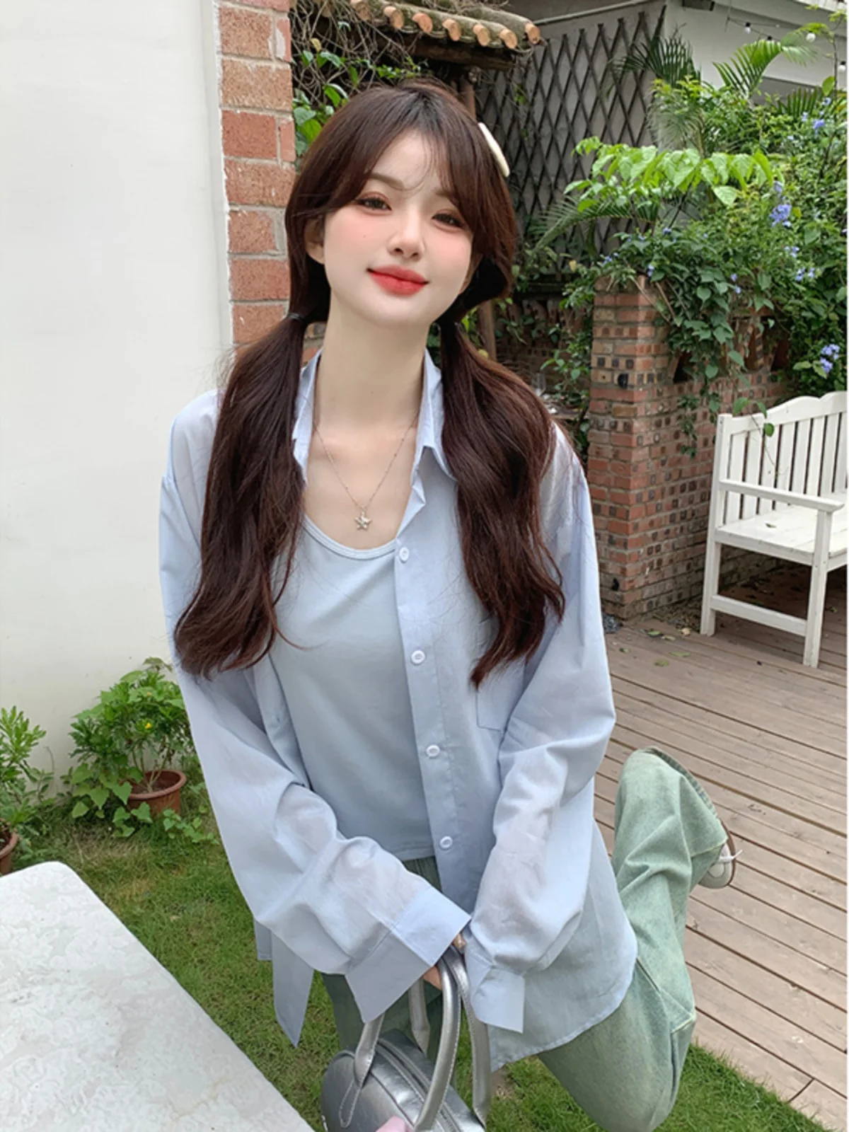 Нет. Женская одежда летняя рубашка в Корейском стиле с длинным рукавом и защитой