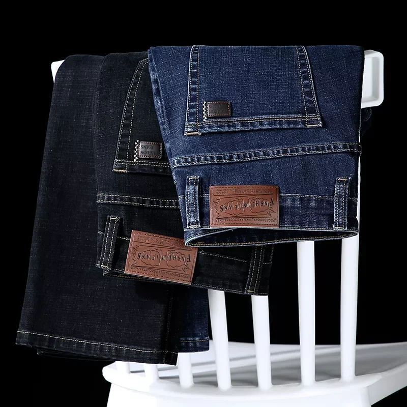

2023New Autumn New Office Business Jeans Men Classic Style Blue Black Stretch Straight-leg Denim Pants Male Brand Trousers