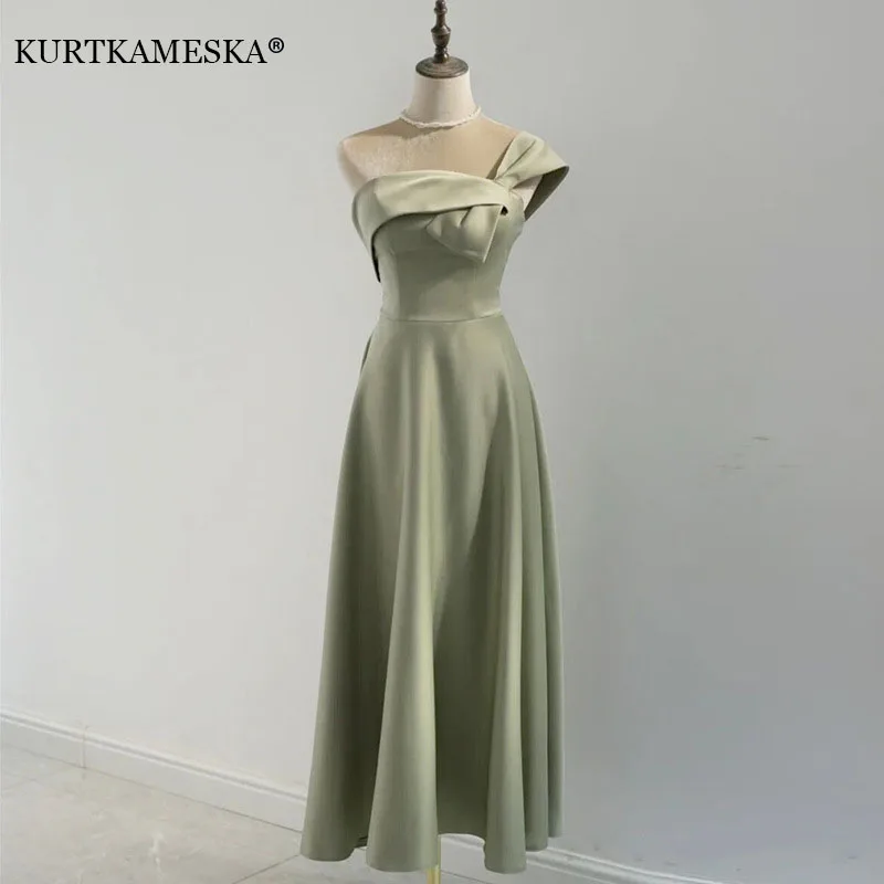 

Satin Bridesmaid Midi Dress Elegant Long Prom Wedding Evening Guest Party Summer Dresses for Women 2022 Casual Slim vestidos