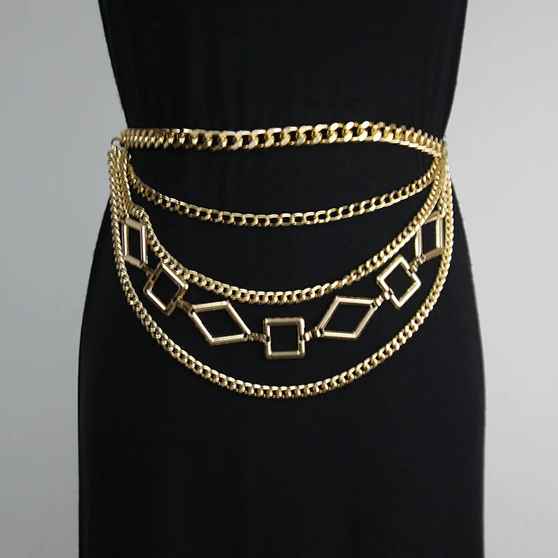 Multi-layer Metal Chain Waist Belt Women Gold Dance Show Performance Party Wide Layered Belly Chain Women Night Club Body Chain