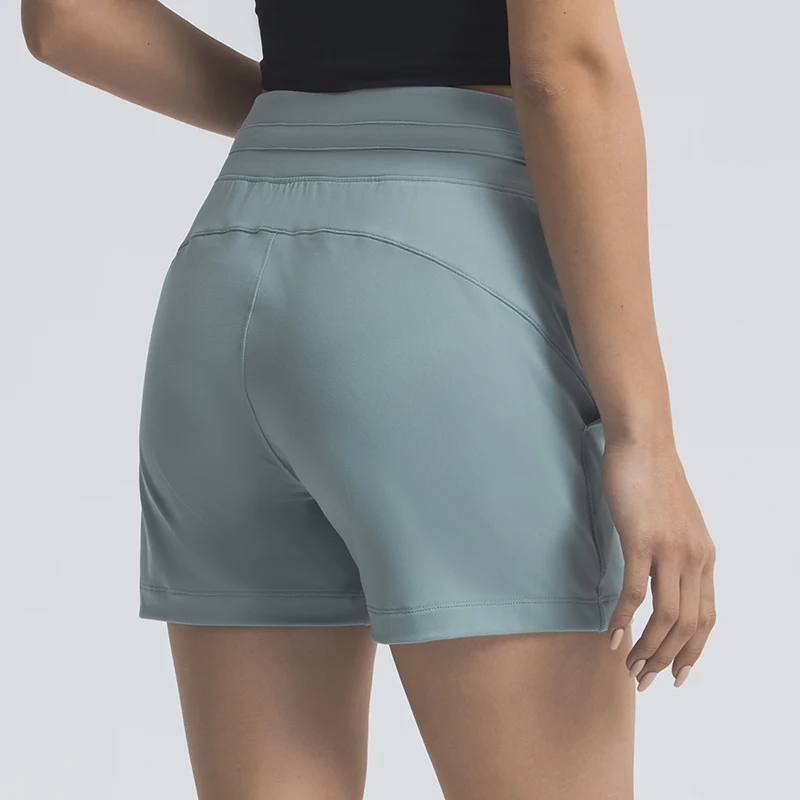 Summer Quick-Dry Drawstring Waist Running Shorts Women Sports Workout Shorts Gym Athletic Shorts with Pockets 4 Inches