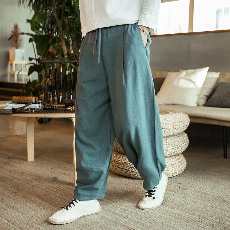 

MrGB Japan Style Casual Pants for Men Cotton Linen Wide Leg Bloomers Baggy Large Size Harem Pants Harajuku Jogger Trousers