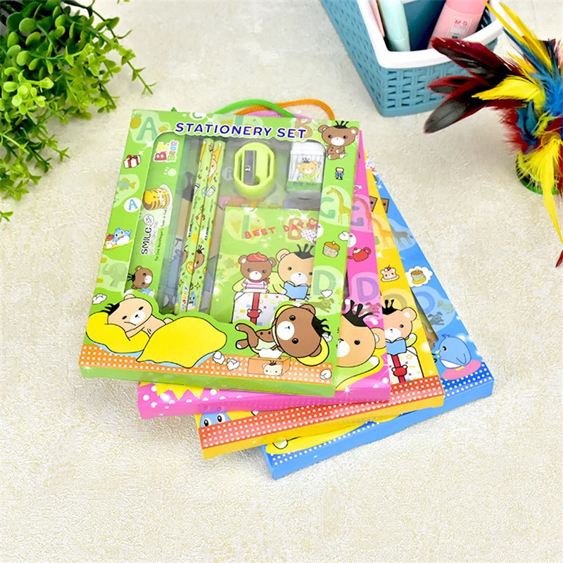 

Kawaii Stationery Set Cartoon Animals Type For Primary School Students First Grader Set Kid Birthday Gift Kit All-in-one PVC Box