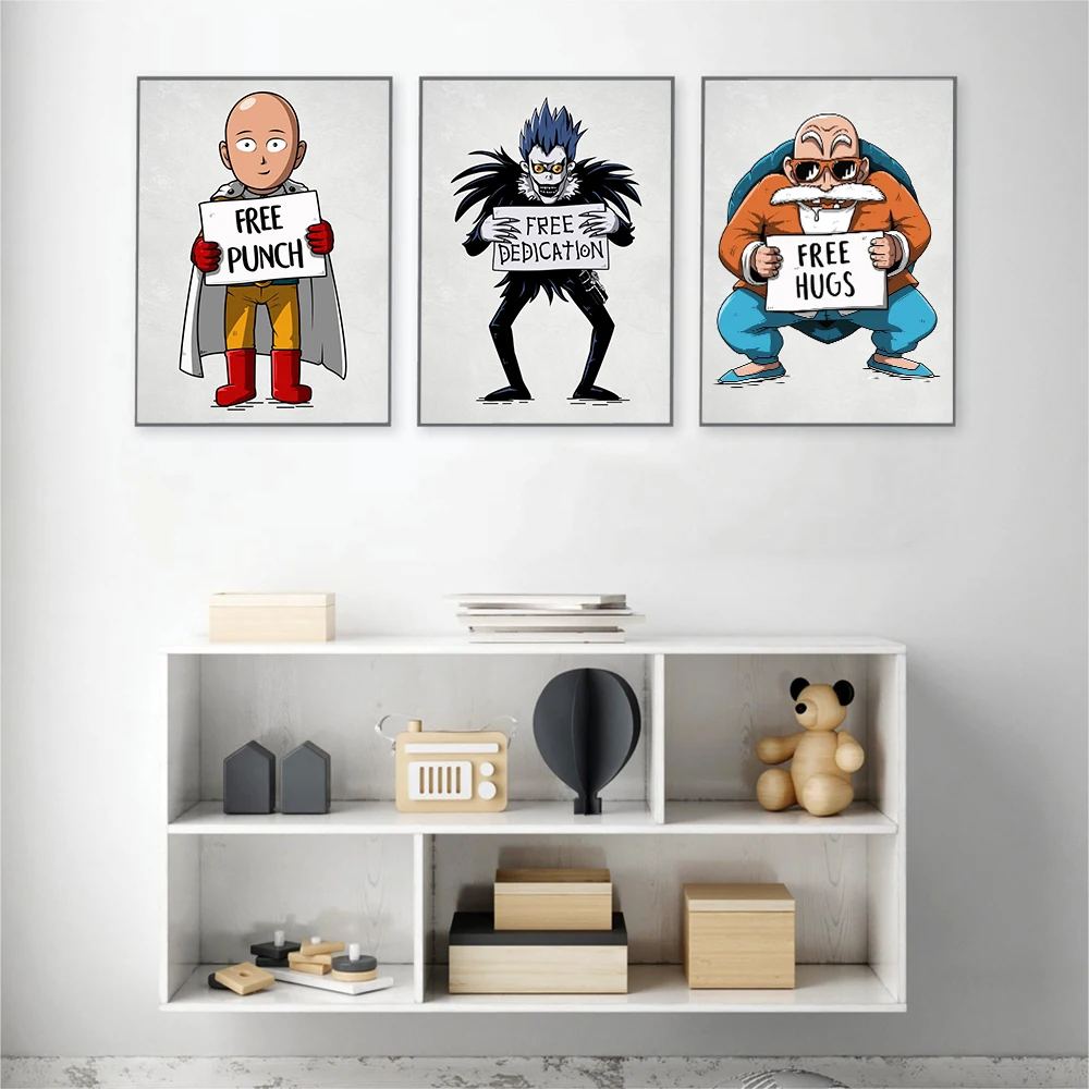 Картинка на холсте с рисунком мультяшной фигуры, держащей плакат, свободное посвящение, печать плаката с забавным буддийским монахом на стену.