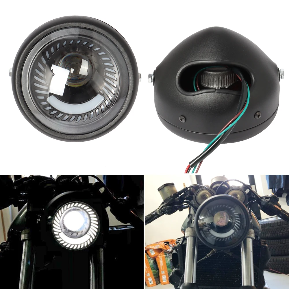 

Retro Motorcycle Headlight LED Front Round Head Light Spiral for Choppers Cafe Racer Bobber 6.5" Headlamp High Low Beam