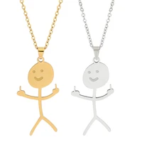 stainless steel funny doodle necklace for women men silver color middle finger character clavicle chain choker jewelry gifts