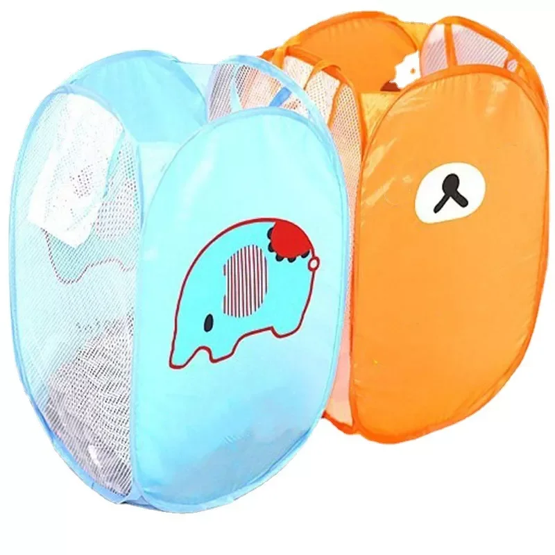 

2022Household Foldable Cartoon Large Capacity Dirty Clothes Basket Laundry Hamper Cloth Nets Storage Organizer Bucket with Lanya