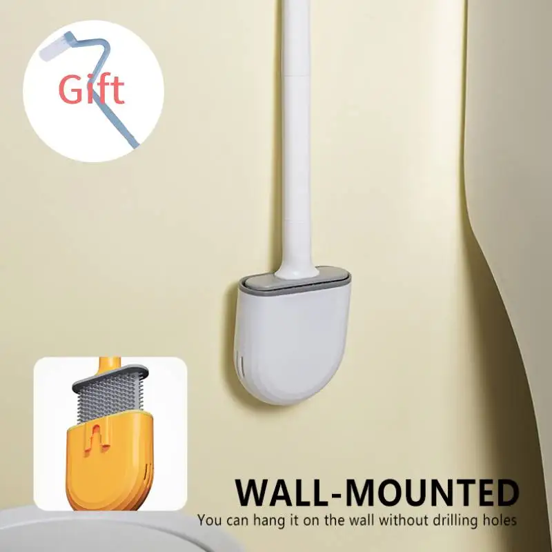 

Bathroom Silicone Toilet Brush Wall Mounted Flat Brush Flexible Soft Brush Head Removable Handle Bathroom Cleaning Tools