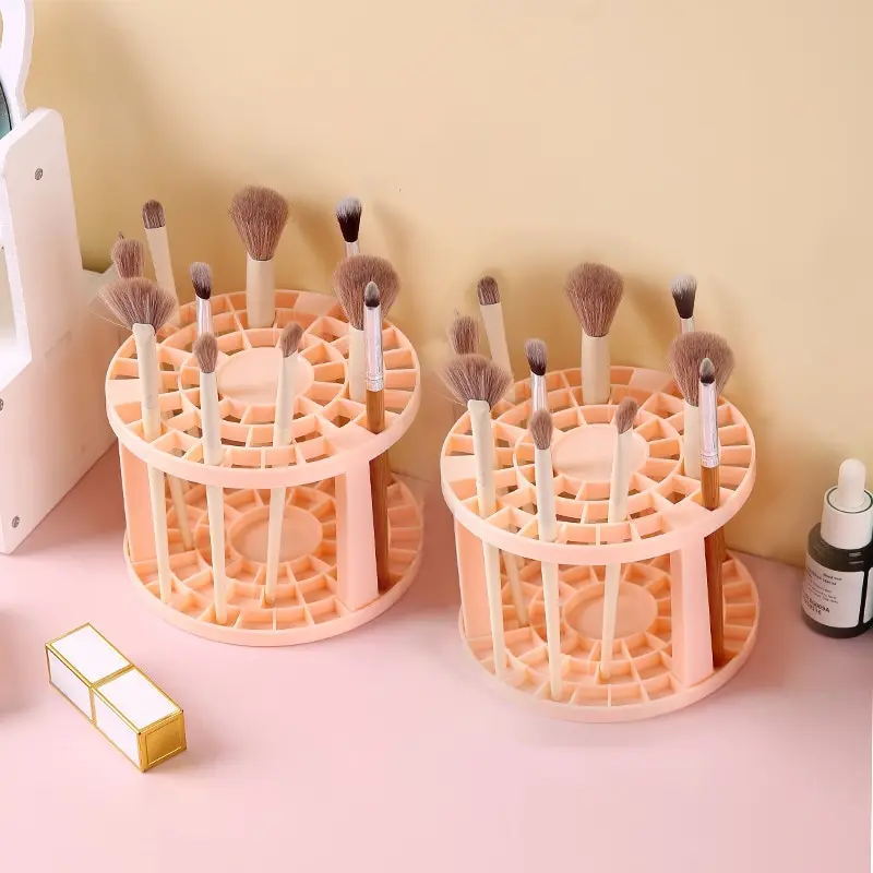 

1pc Pink Makeup Brush Storage Multi-functional Large Capacity Makeup Brush Holder Is Light In Weight And Easy To Install