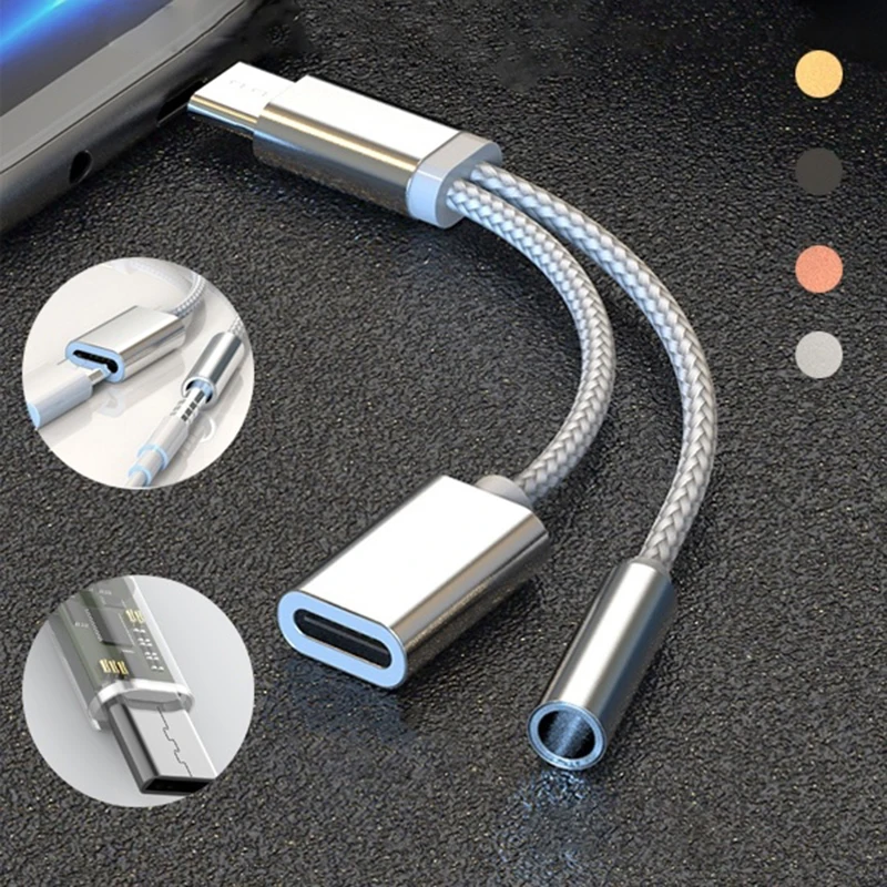 2 в 1 переходник для наушников типа C на 3 5 мм USB Aux аудио кабель передачи данных