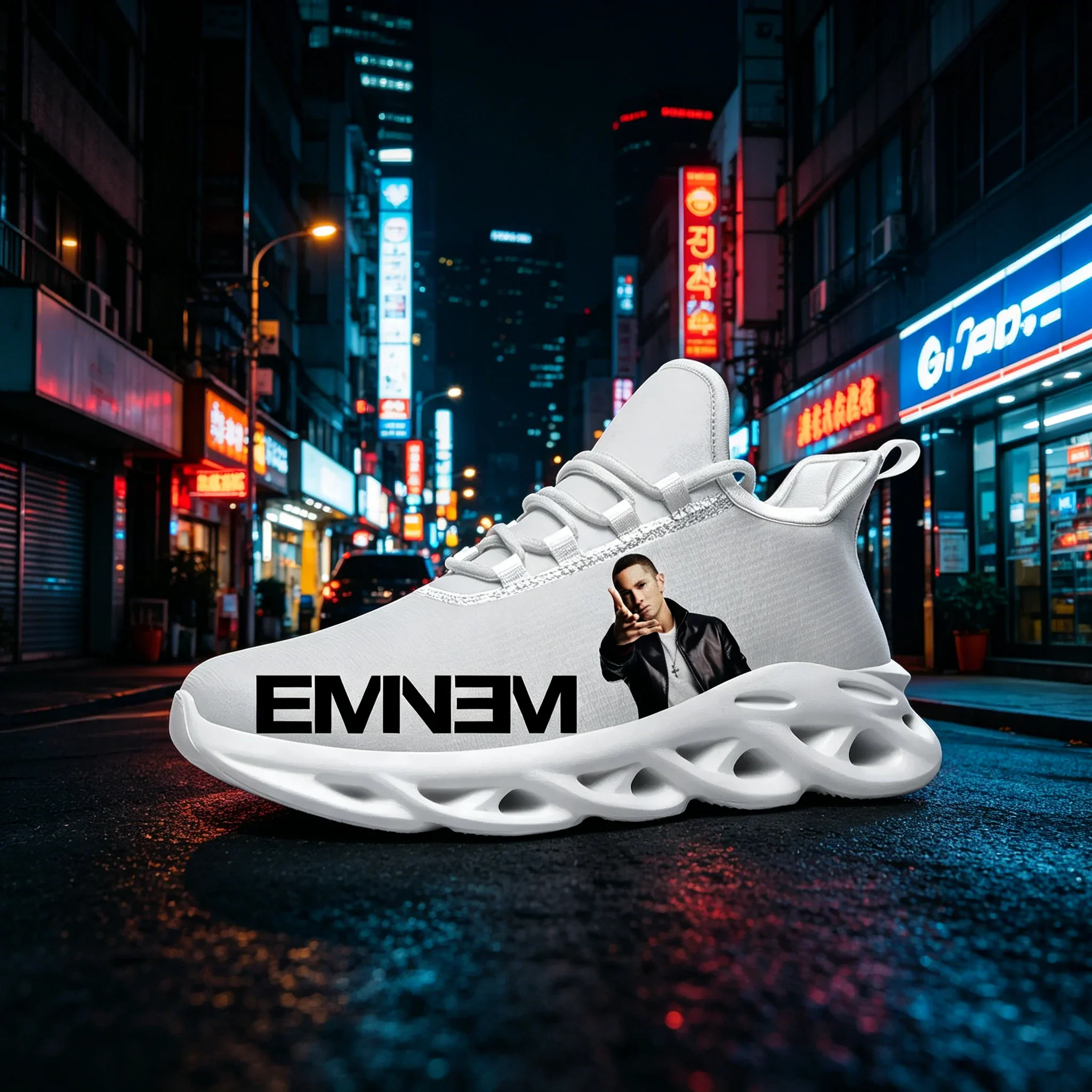 Фото Модные повседневные кроссовки Eminem с принтом Blade, индивидуальный дизайн, перфорированные, дышащие, унисекс, универсальные, для уличного стиля и повседневной носки. №1