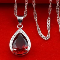 anglang novel designed women necklace water drop red cubic zirconia unique accessories for party fancy gift statement jewelry