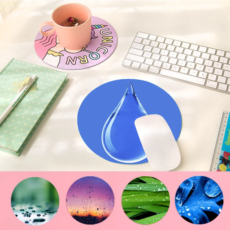 

Water Drop Small Round Desktop Desk Mat Kawaii Gaming Accessories Students Writing Pad Mouse Pad For PC Mouse Carpet