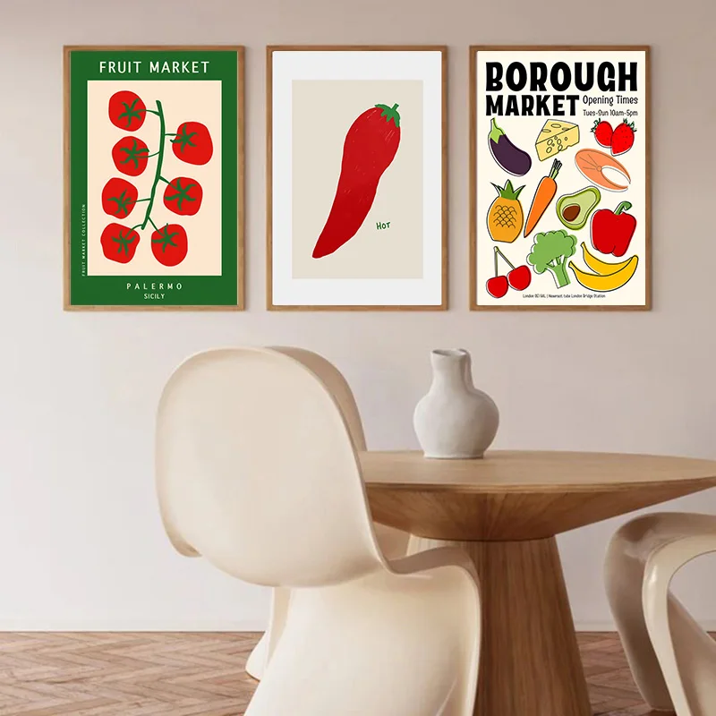 Colorful Cartoon Fruit Strawberry Lemon Tomato Printing Poster Abstract Food Decoration Canvas Painting Bedroom Wall Art Decor