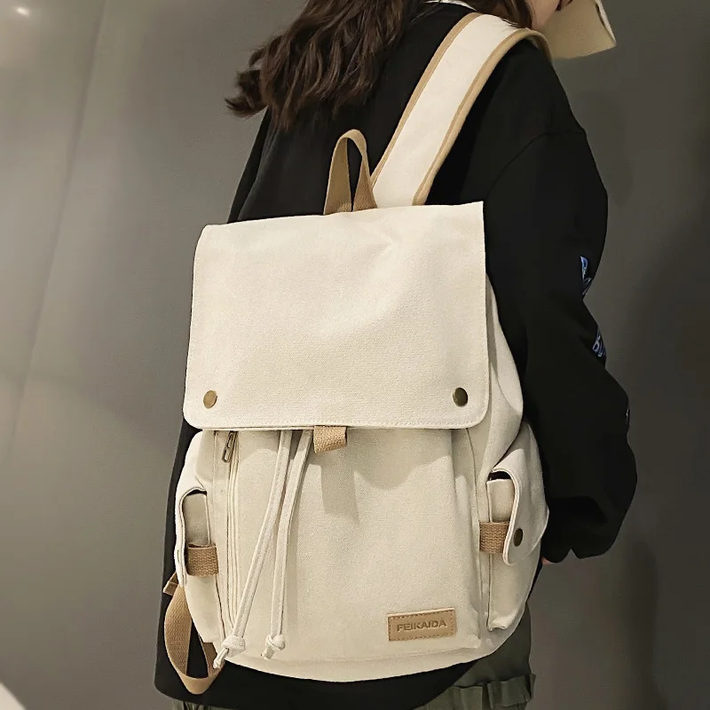 

Trendy Lady Male Canvas Drawstring Laptop College Backpack Boy Girl School Bag Women Men Travel Backpack Fashion Female Book Bag