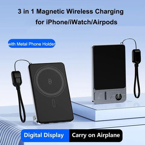 Тонкий внешний аккумулятор 3 в 1 для Magsafe Magnetic Wireless, 20 Вт, портативный внешний аккумулятор с быстрой зарядкой для iPhone 17 16 iWatch Airpods