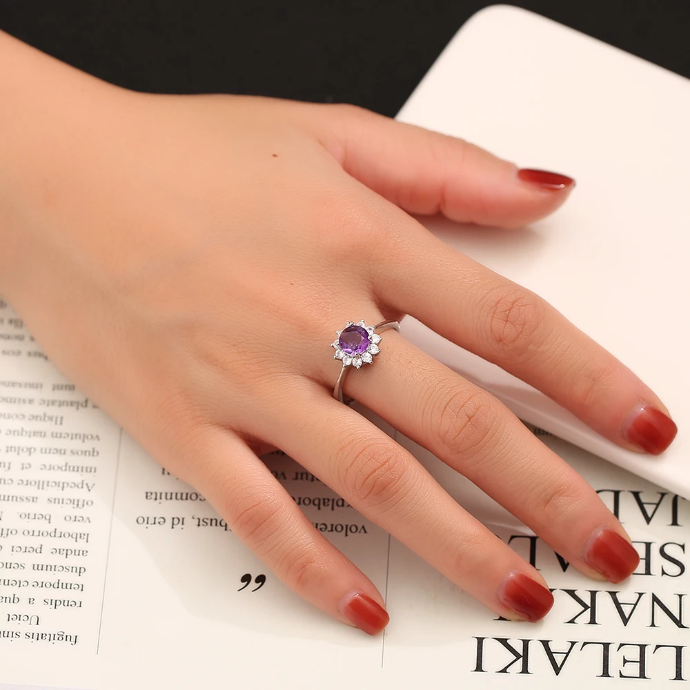 Натуральный аметист камень S925 серебряное кольцо для женщин обручальные кольца
