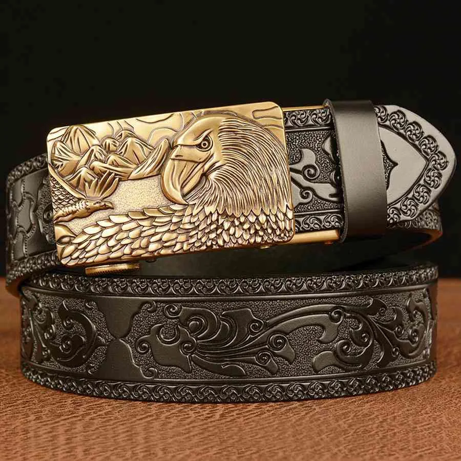 Leather Belts for Men Men's Leather Ratchet Dress Belt with Automatic Buckle Length:105-130cm Width:3.5cm Male Waistband