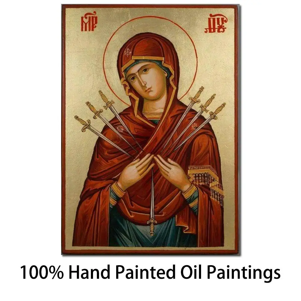 Большая Картина на холсте с изображением матери сожалеющей Дева Мария ручная