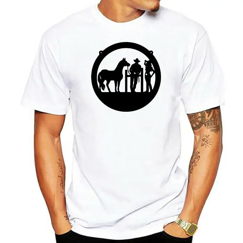 

Camiseta de Cowboy Cowgirl y un caballo para hombre y mujer, camisa blanca con ilustraciones del Salvaje Oeste, regalos de navid